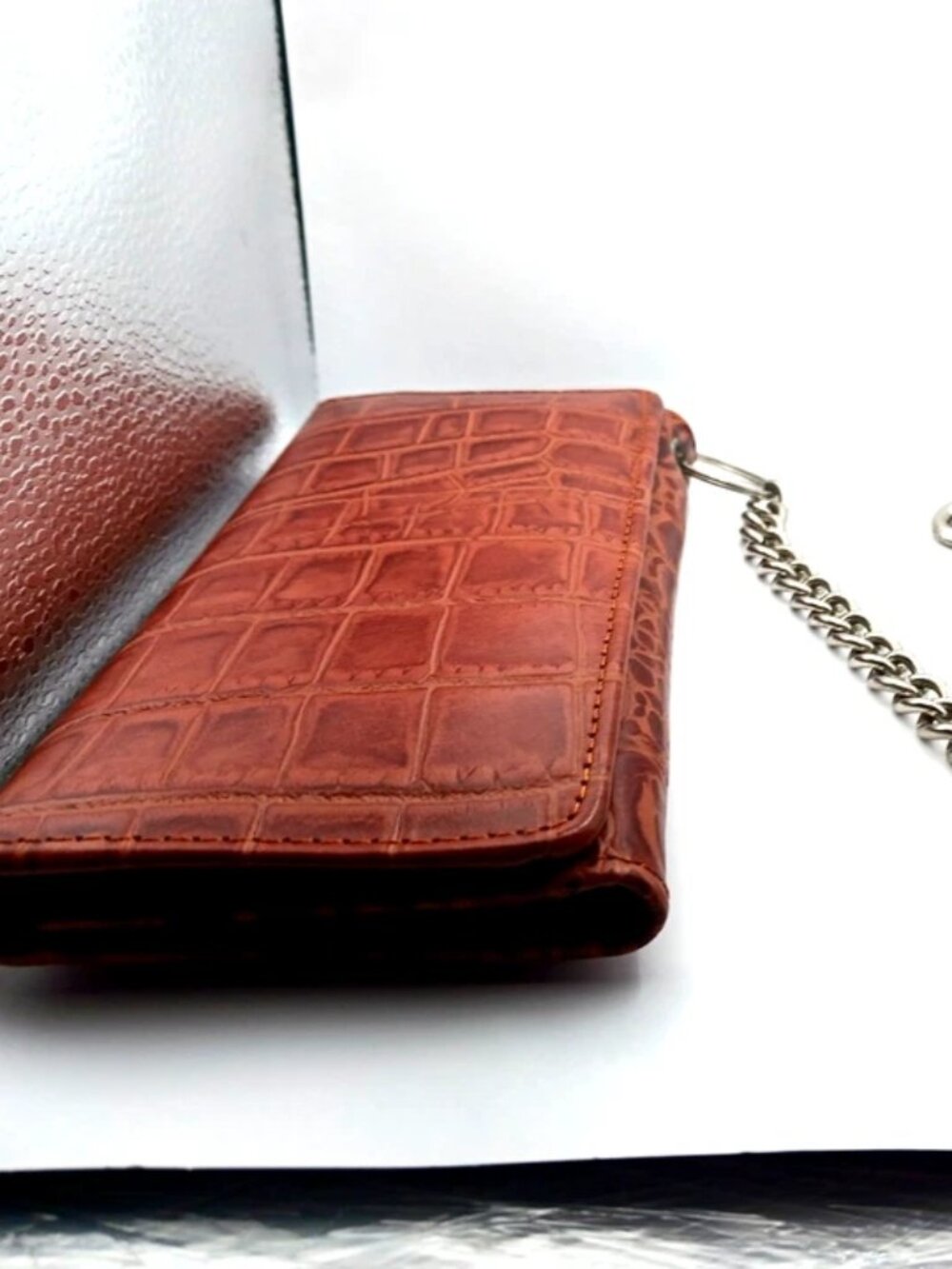 Brown Leather Trucker Wallet + 18 inch Chain -Multi Pockets